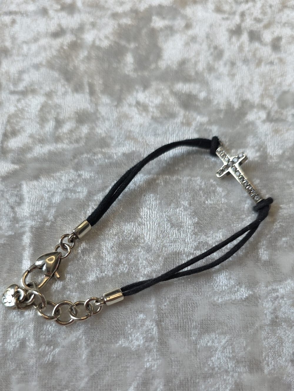 Brighton Crystal Black Cord Bracelet with Silver Cross Charm